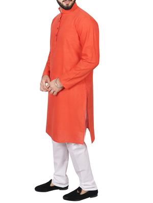 orange cotton kurta pyjama set - 15845691 - Standard Image - 2