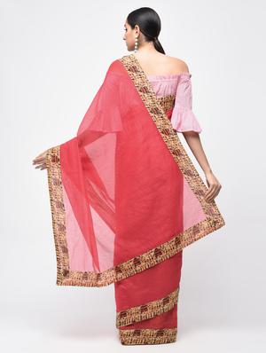 warli border red chanderi saree with blouse - 15846715 - Standard Image - 2