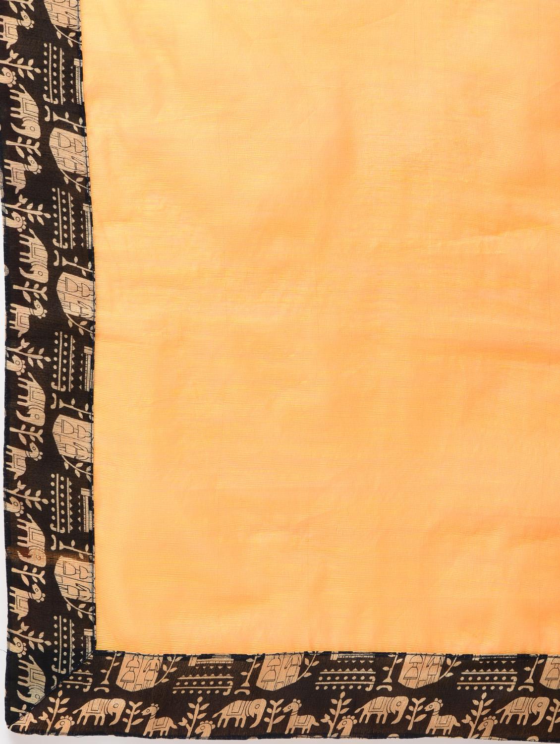 warli border orange chanderi saree with blouse - 15846722 - Zoom Image - 5