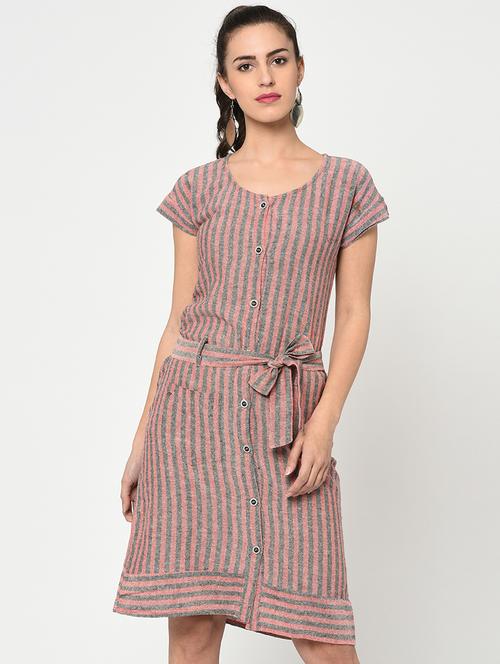 button up striped a-line dress - 15846929 - Standard Image - 1