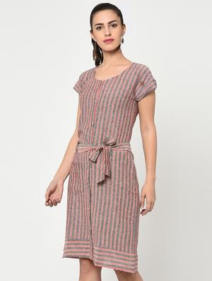 button up striped a-line dress - 15846929 - Standard Image - 2