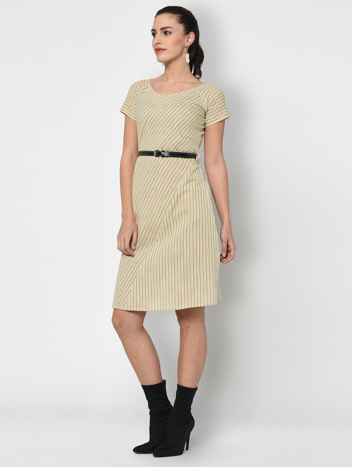 round neck striped belted dress - 15846936 - Zoom Image - 2
