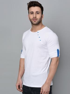 solid white henley neck t-shirt - 15848266 - Standard Image - 2