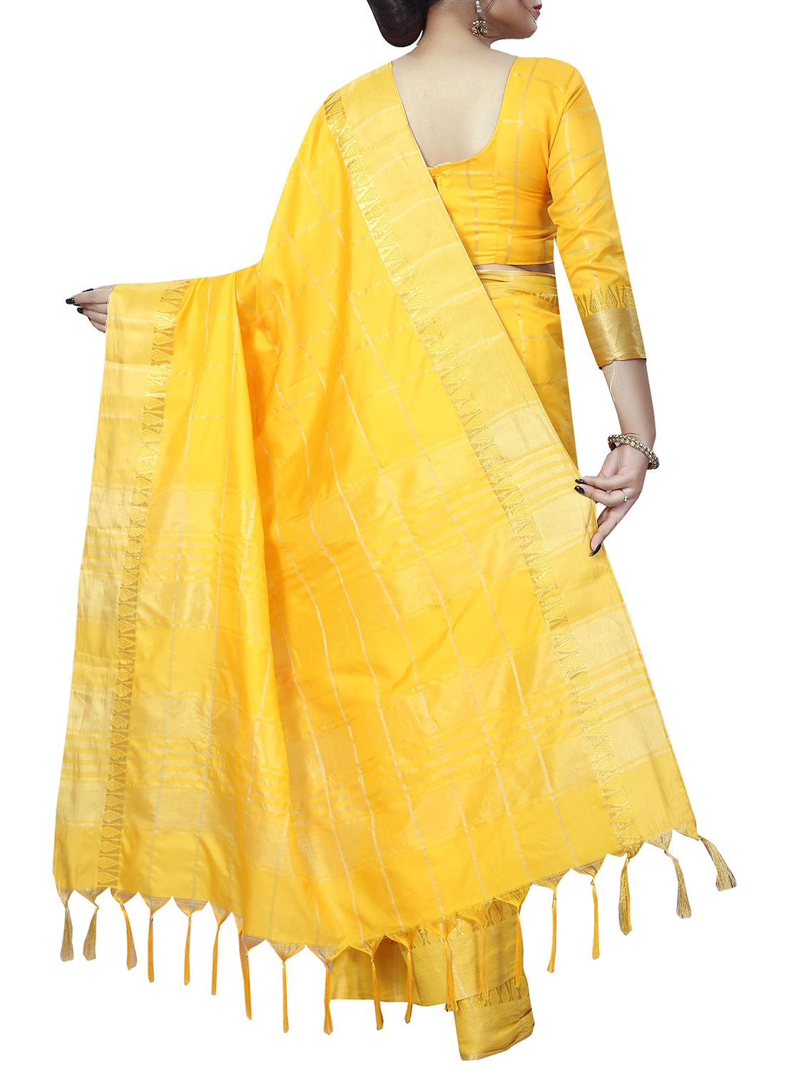 zari checkered mysore silk saree with blouse - 15850340 - Zoom Image - 2