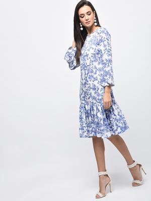 gather detail floral a-line dress - 15850603 - Standard Image - 2
