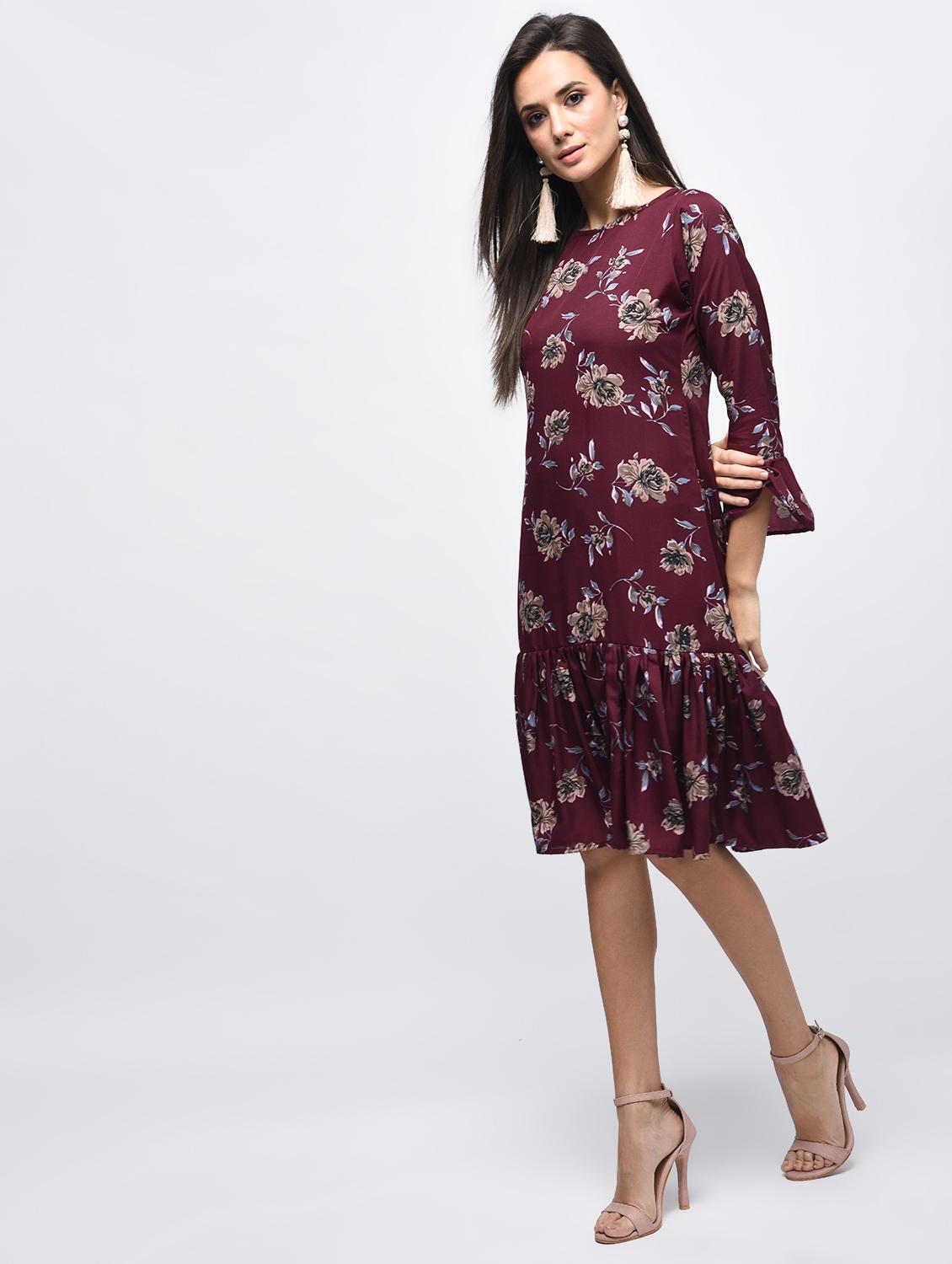 gathered hem floral a-line dress - 15850605 - Zoom Image - 2