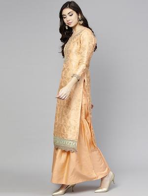 floral zari motif unstitched sharara suit - 15850895 - Standard Image - 2