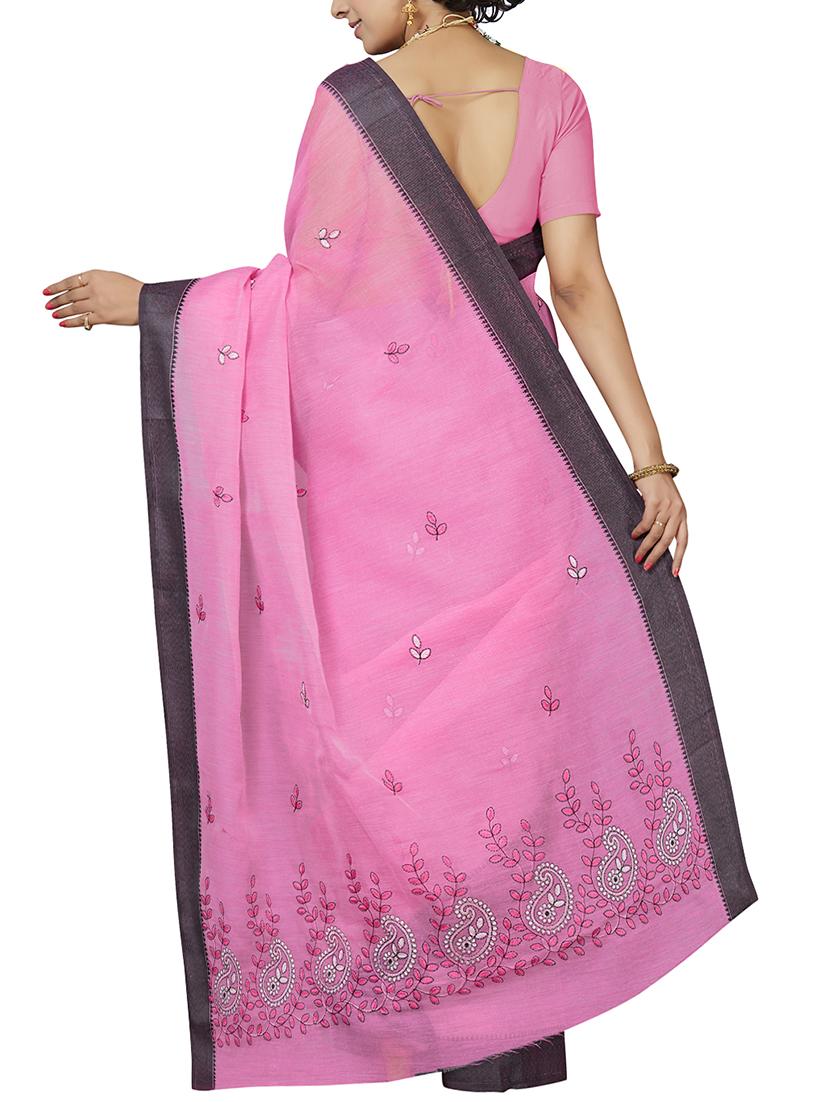 contrast border embroidered saree with blouse - 15851609 - Zoom Image - 2