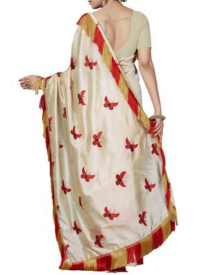 fringe border embroidered saree with blouse - 15851615 - Standard Image - 2