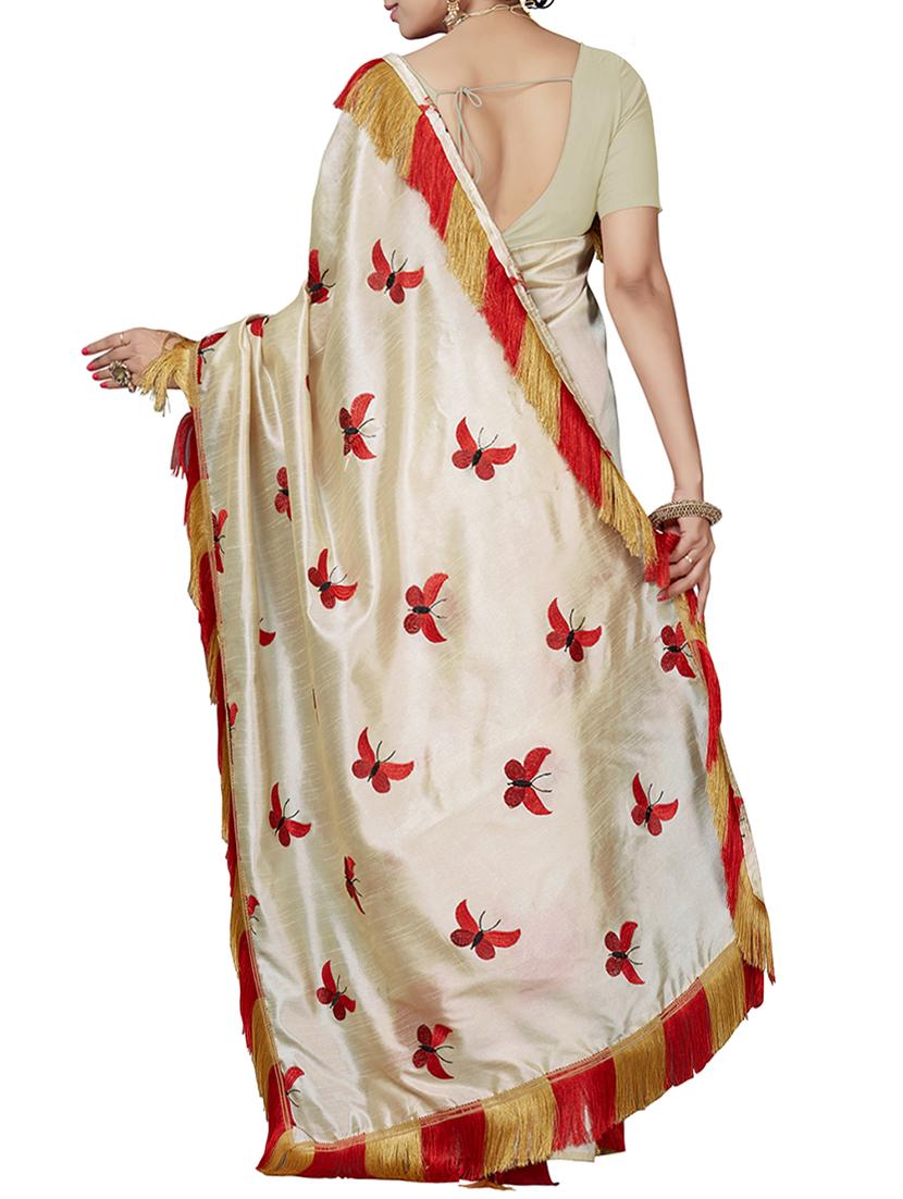 fringe border embroidered saree with blouse - 15851615 - Zoom Image - 2