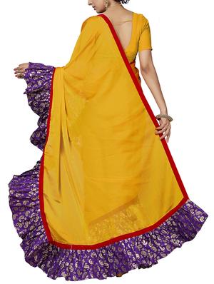 paisley ruffle border mustard saree with blouse - 15851617 - Standard Image - 2
