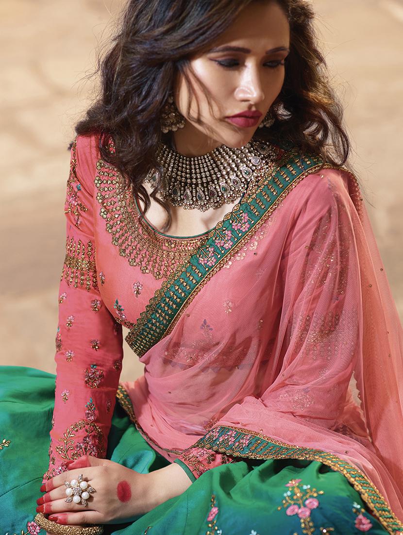 floral embroidered flared lehenga - 15852222 - Zoom Image - 2