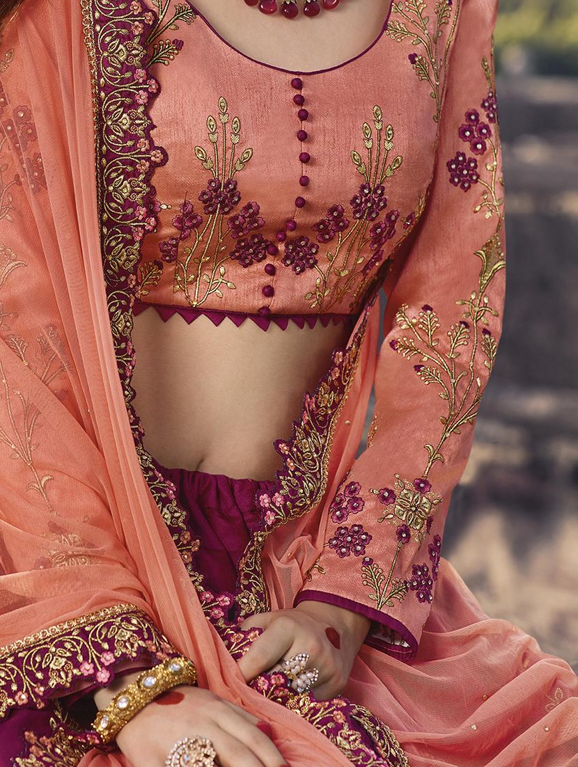 floral embroidered maroon flared lehenga - 15852225 - Zoom Image - 2