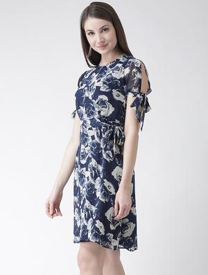 floral side tie up sleeved belted dress - 15852312 - Standard Image - 2