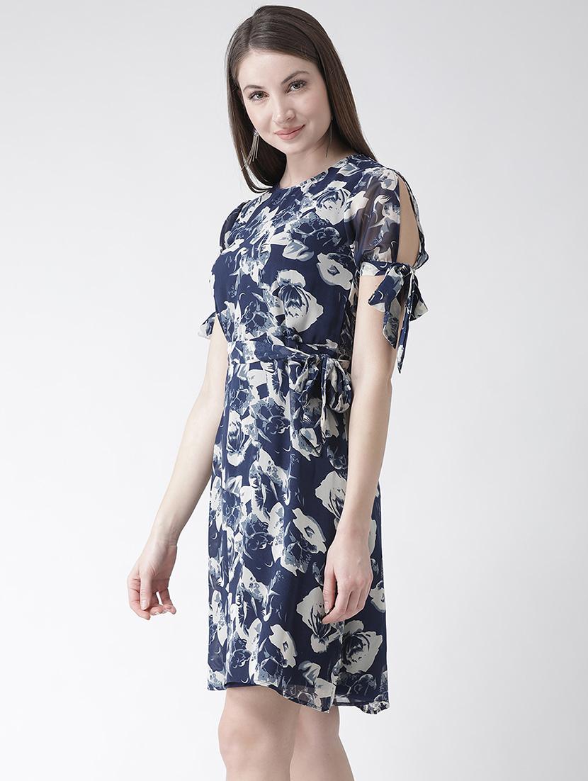 floral side tie up sleeved belted dress - 15852312 - Zoom Image - 2