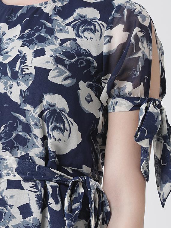 floral side tie up sleeved belted dress - 15852312 - Zoom Image - 5