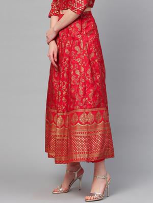 Foil printed silk blend flared skirt - 15852420 - Standard Image - 2