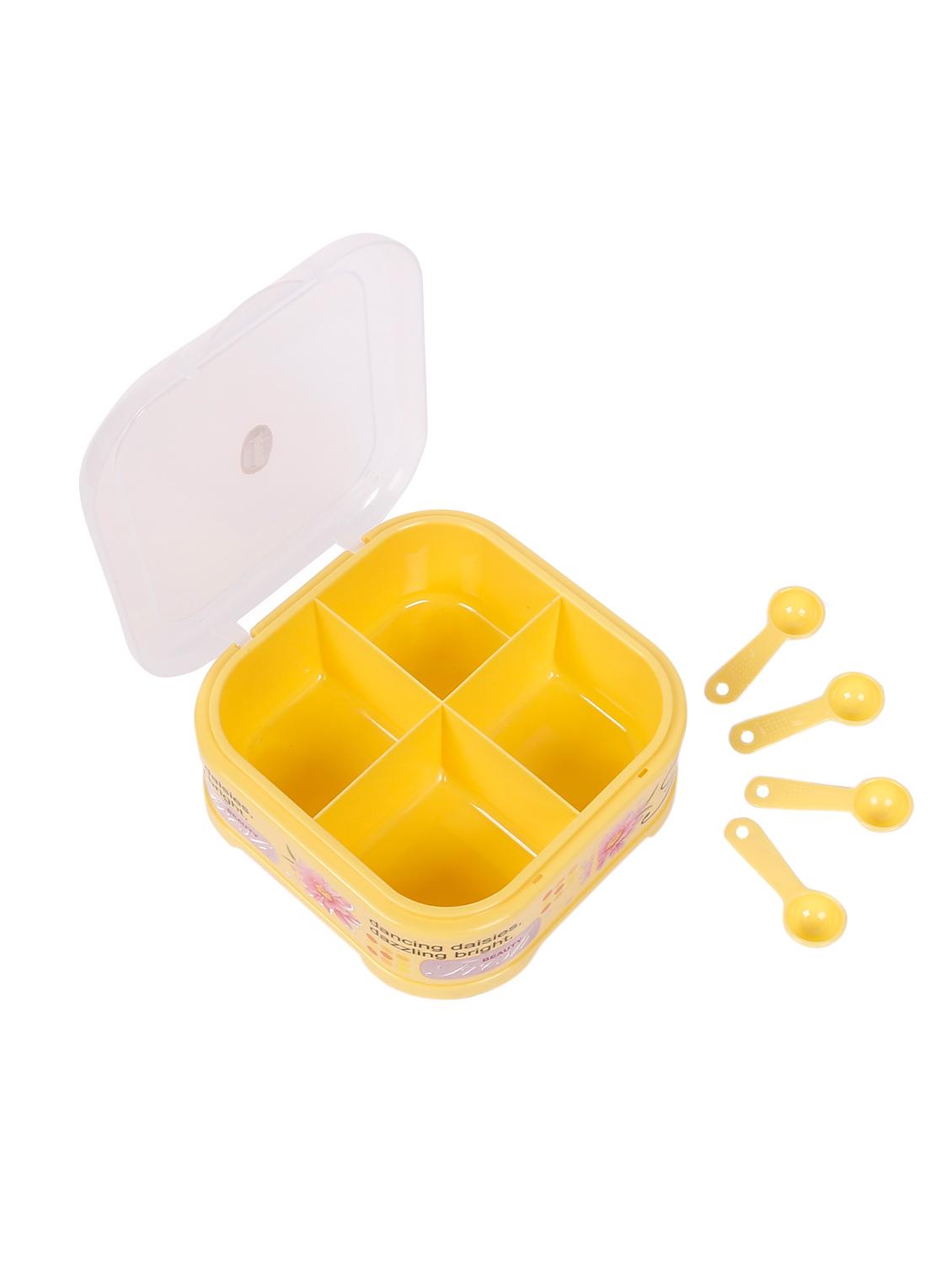 Jewel Dry Fruit Box, Spice Masala Box, Rangoli Box, Compliments Box - 4 Compartments Square Multipurpose Utility Box - Yellow - 15853060 - Zoom Image - 2