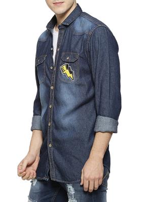 blue denim casual shirt - 15854363 - Standard Image - 2