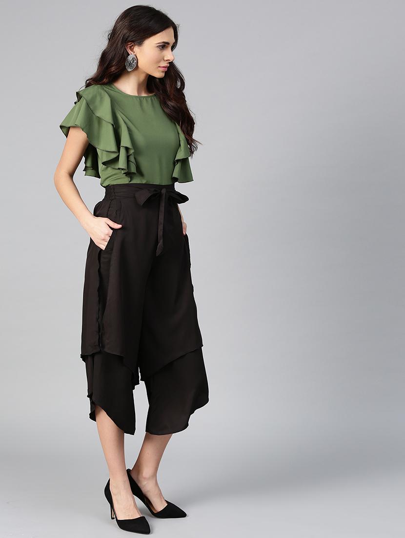 ruffle detail top & layered culottes set - 15855195 - Zoom Image - 2