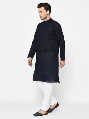 navy blue cotton kurta pyjama set - 15856474 - Standard Image - 2