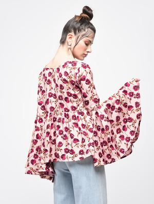 Bell sleeved floral flared top - 15857053 - Standard Image - 2