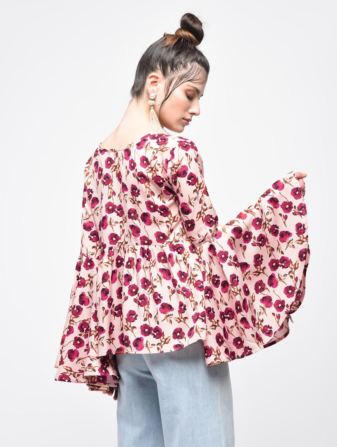 Bell sleeved floral flared top - 15857053 - Zoom Image - 2