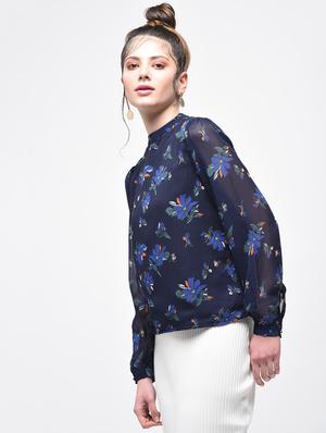 navy mock neck floral top - 15857063 - Standard Image - 2