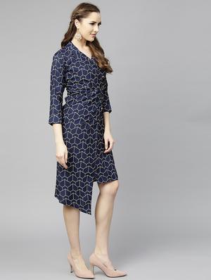 lapel neck button detail asymmetric dress - 15857162 - Standard Image - 2