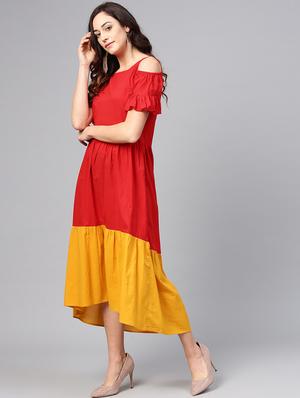 contrast paneled cold shoulder dress - 15857170 - Standard Image - 2