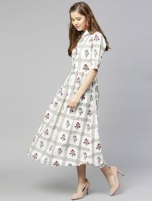 floral checkered flared dress - 15857171 - Standard Image - 2