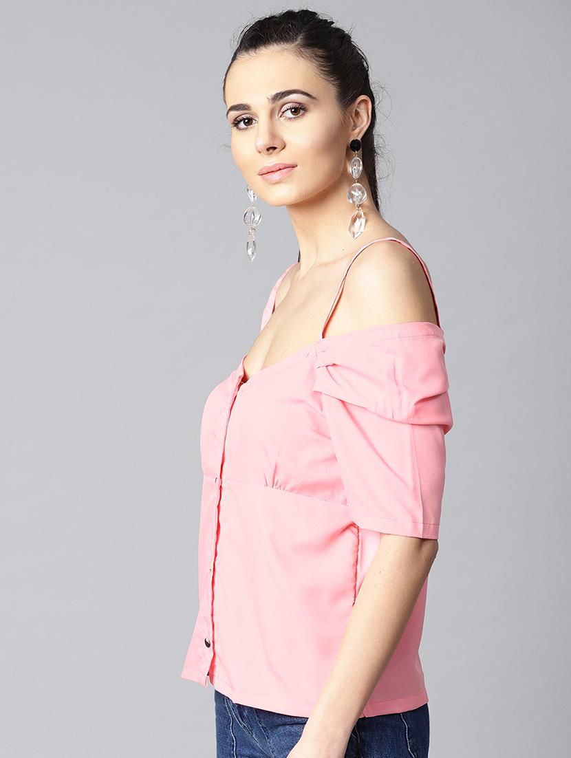 button up cold shoulder top - 15857227 - Zoom Image - 2