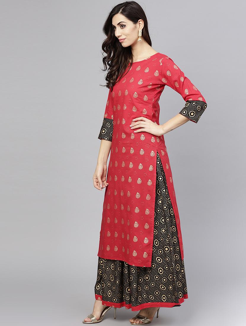 foil printed kurta with skirt set - 15857259 - Zoom Image - 2