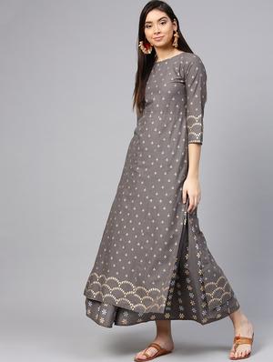Foil printed kurta skirt set - 15857262 - Standard Image - 2
