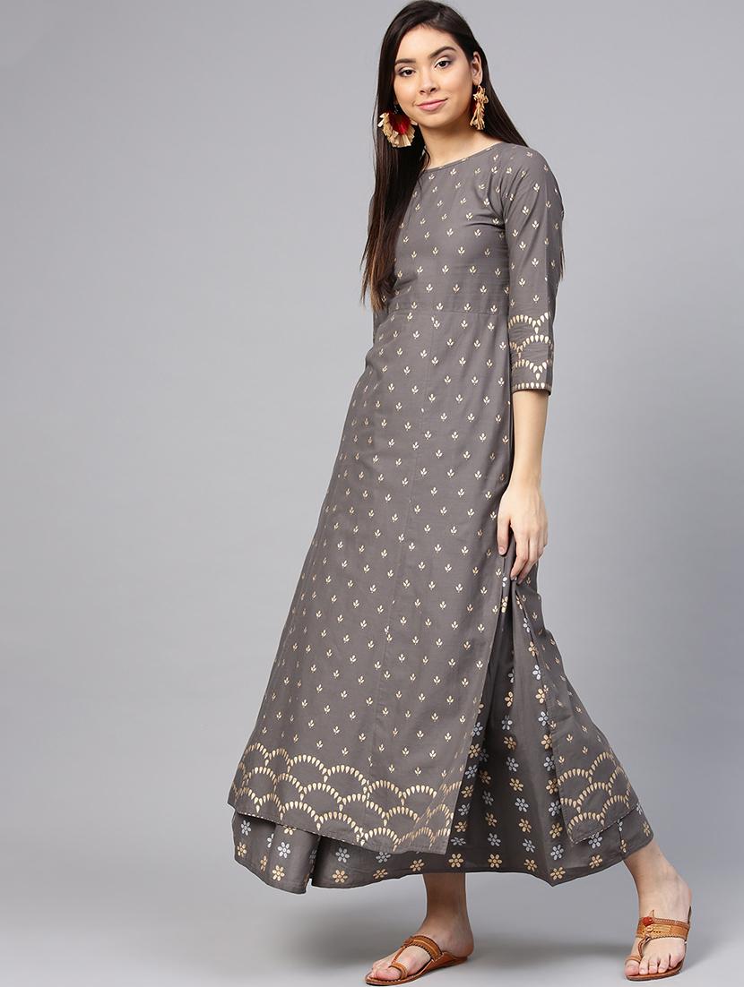 Foil printed kurta skirt set - 15857262 - Zoom Image - 2