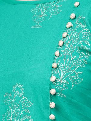 front slit drawstring kurta with foil printed skirt set - 15857269 - Standard Image - 5