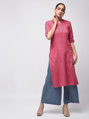 Solid straight kurta with pocket - 15857593 - Standard Image - 2