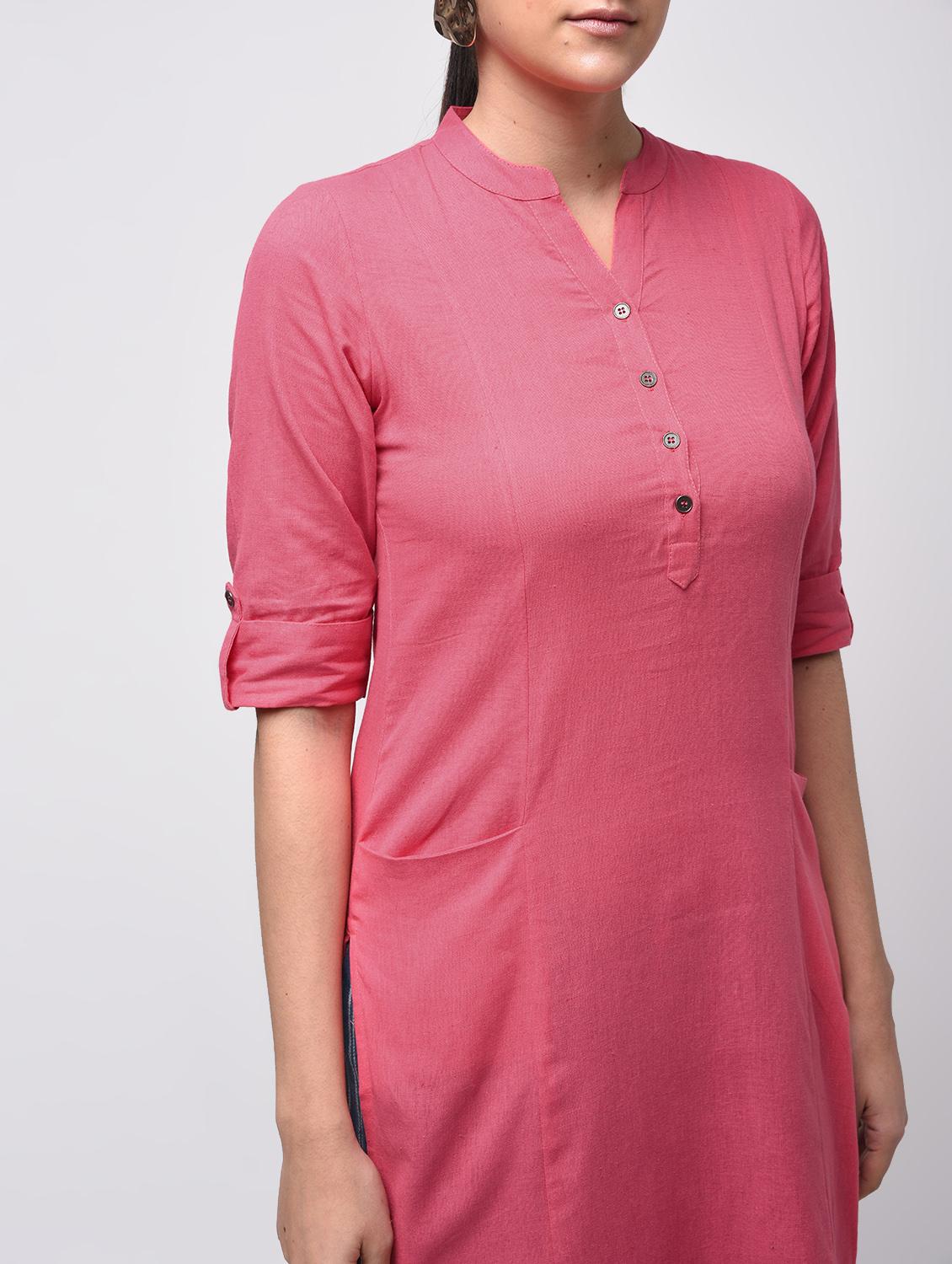 Solid straight kurta with pocket - 15857593 - Zoom Image - 5