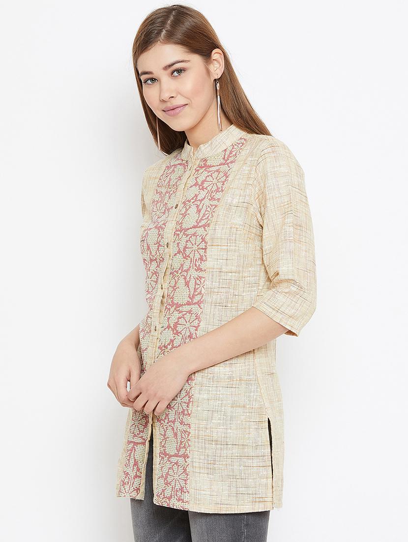 gold cotton straight kurti - 15857937 - Zoom Image - 2