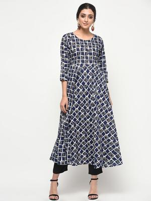 batik printed flared kurta - 15858544 - Standard Image - 2