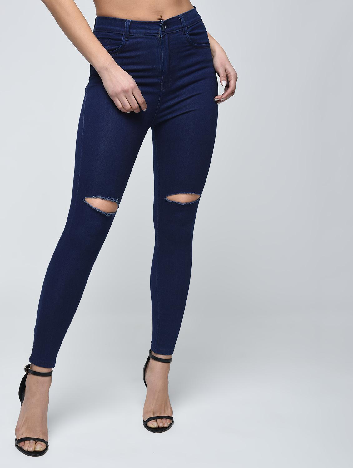 knee slit high waist jeans - 15859306 - Zoom Image - 2