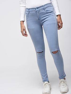 side taping knee slit jeans - 15859330 - Standard Image - 2