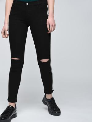 side taping knee slit jeans - 15859348 - Standard Image - 2