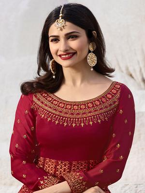 Embroidered semi-stitched kalidaar suit - 15860063 - Standard Image - 2