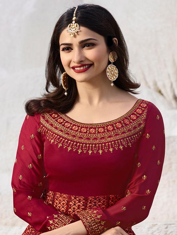 Embroidered semi-stitched kalidaar suit - 15860063 - Zoom Image - 2