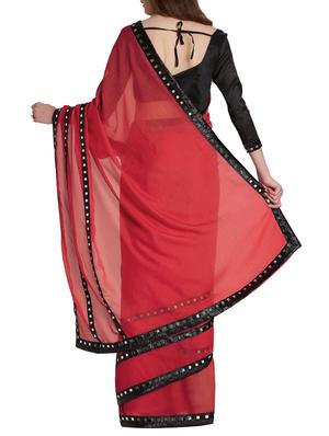 mirror work bordered saree with blouse - 15860788 - Standard Image - 2