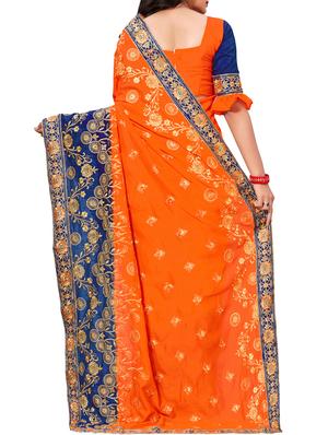 contrast border floral embroidered saree with blouse - 15860888 - Standard Image - 2