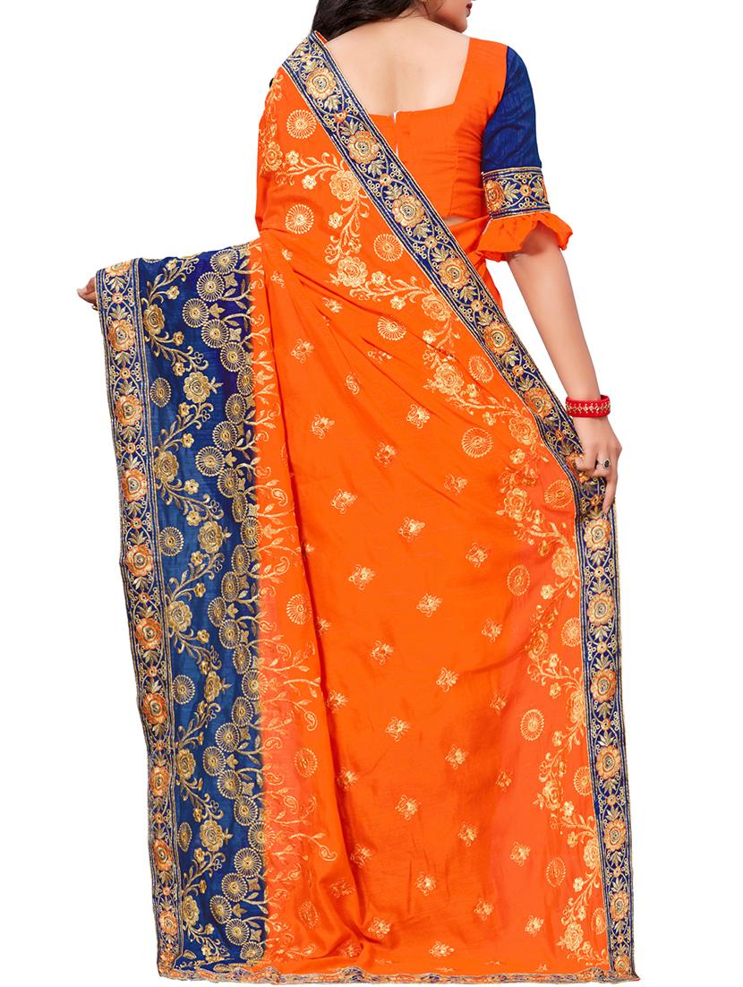 contrast border floral embroidered saree with blouse - 15860888 - Zoom Image - 2