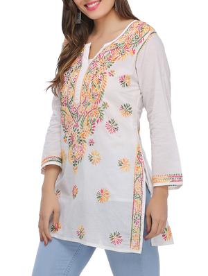 embroidered yoke straight kurti - 15861577 - Standard Image - 2