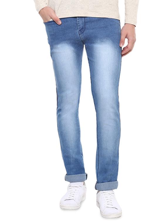 light blue cotton blend washed jeans - 15862176 - Zoom Image - 2
